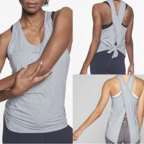 Athleta Tops - Athleta Heather Gray Cross Tie Back Essence Tank Top Small